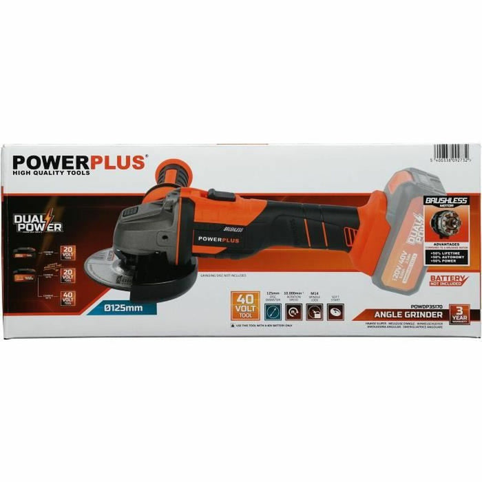 Amoladora angular Powerplus 40 V Ø 125 mm 20 V