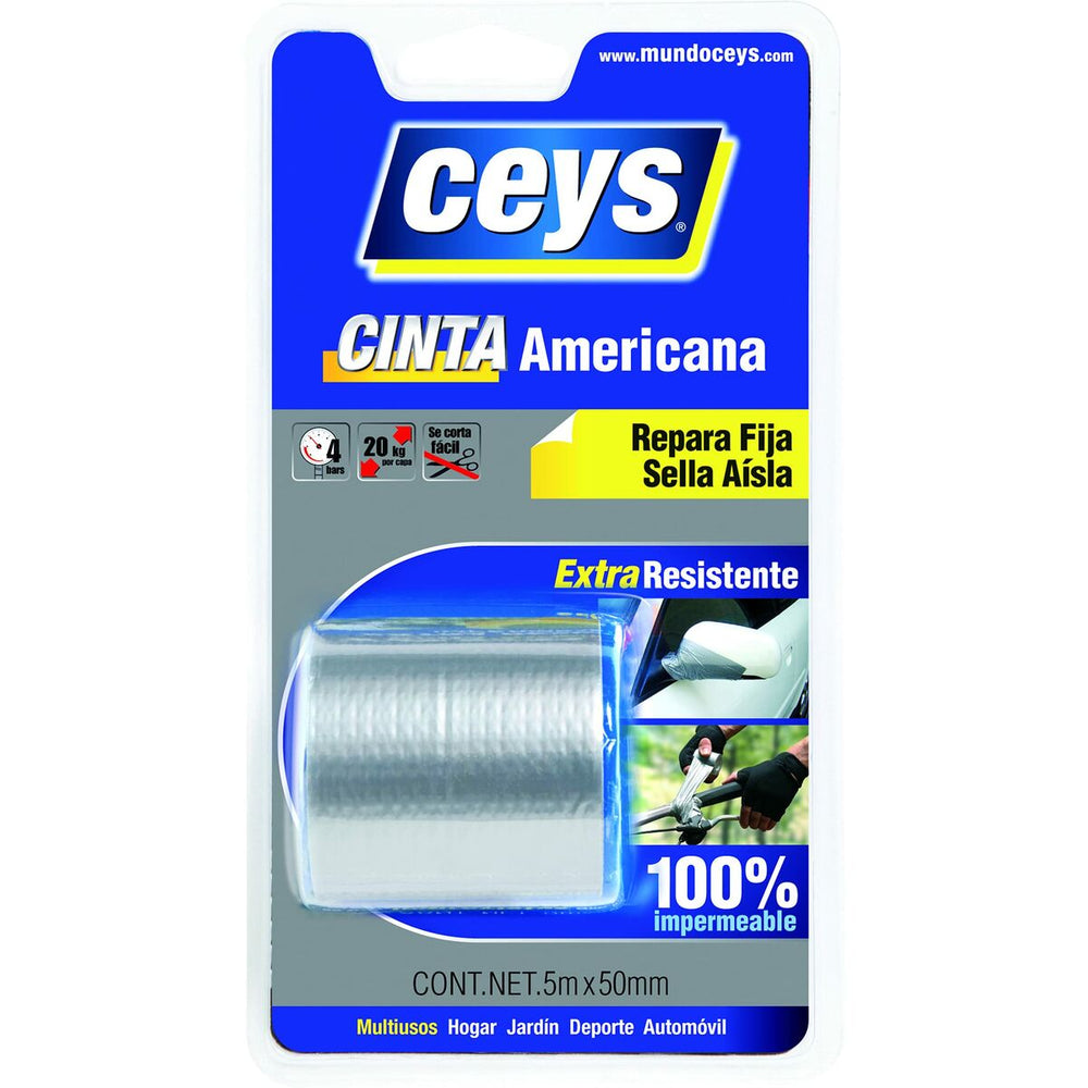 Cinta americana Ceys Plateado (5 m x 50 mm)