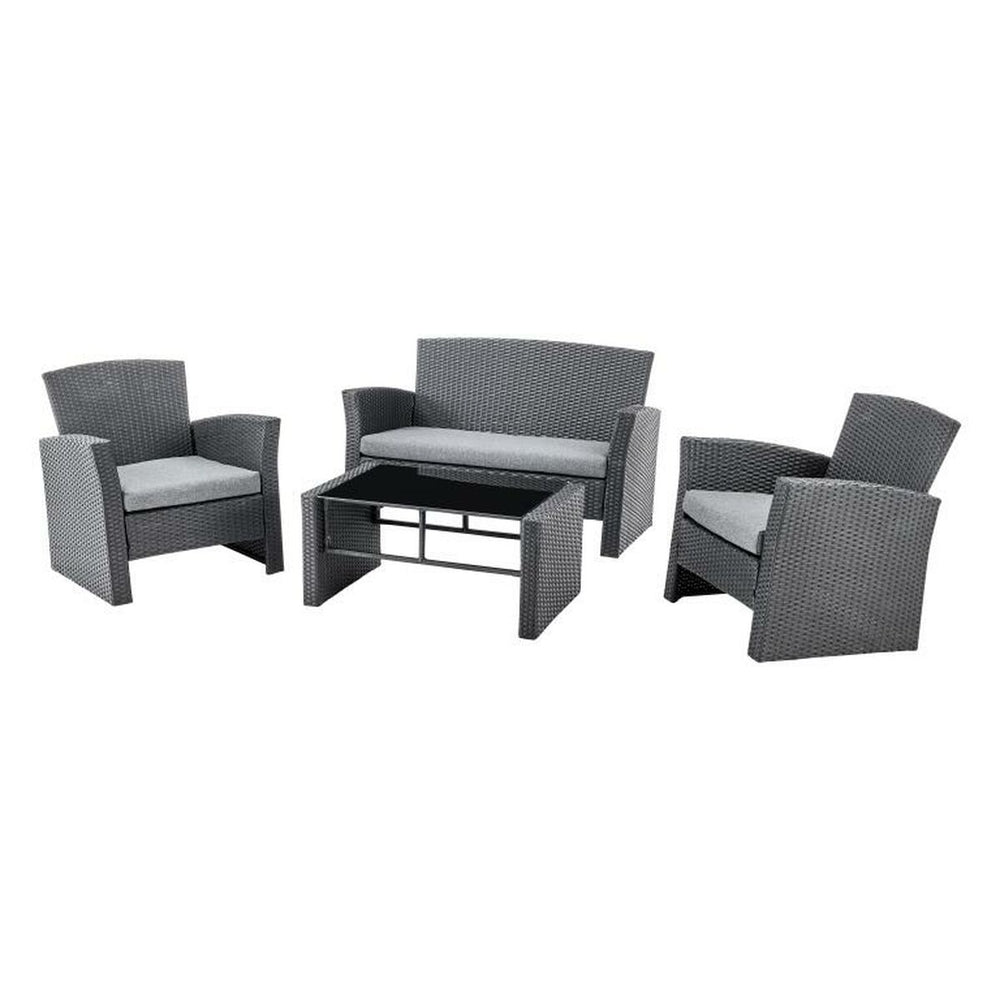 Conjunto de Mesa con 3 Sillones DKD Home Decor Gris 124 x 72 x 75 cm 121 x 63 x 73 cm ratán sintético