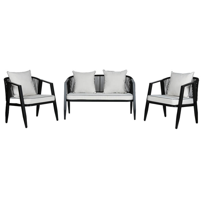 Conjunto de Mesa con 3 Sillones Home ESPRIT Negro Cristal Acero 123 x 66 x 72 cm