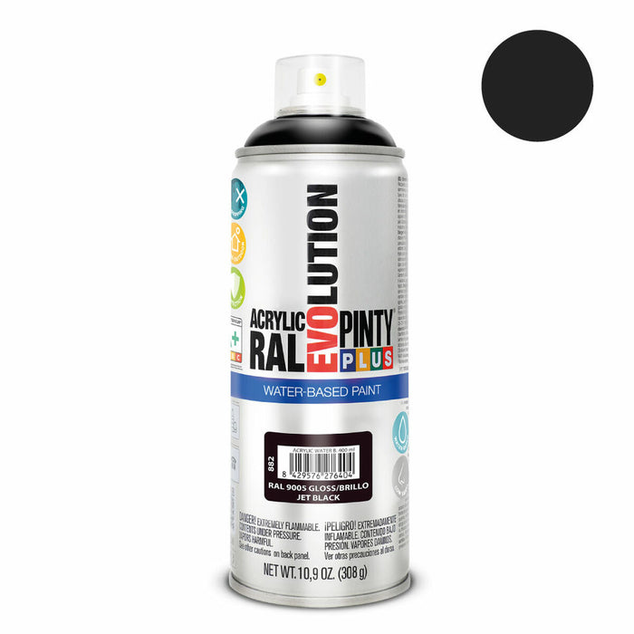 Pintura en spray Pintyplus Evolution RAL 9005 Base de agua Jet Black 400 ml