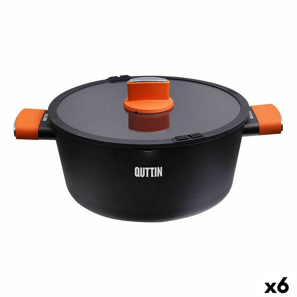 Cacerola con Tapa de Cristal Quttin Gastro Negro Naranja 38,5 x 29,5 x 13 cm (6 Unidades)