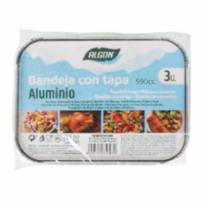 Bandeja con tapa Algon Aluminio Rectangular 590 ml 19,5 x 14,5 x 4 cm (12 Unidades)